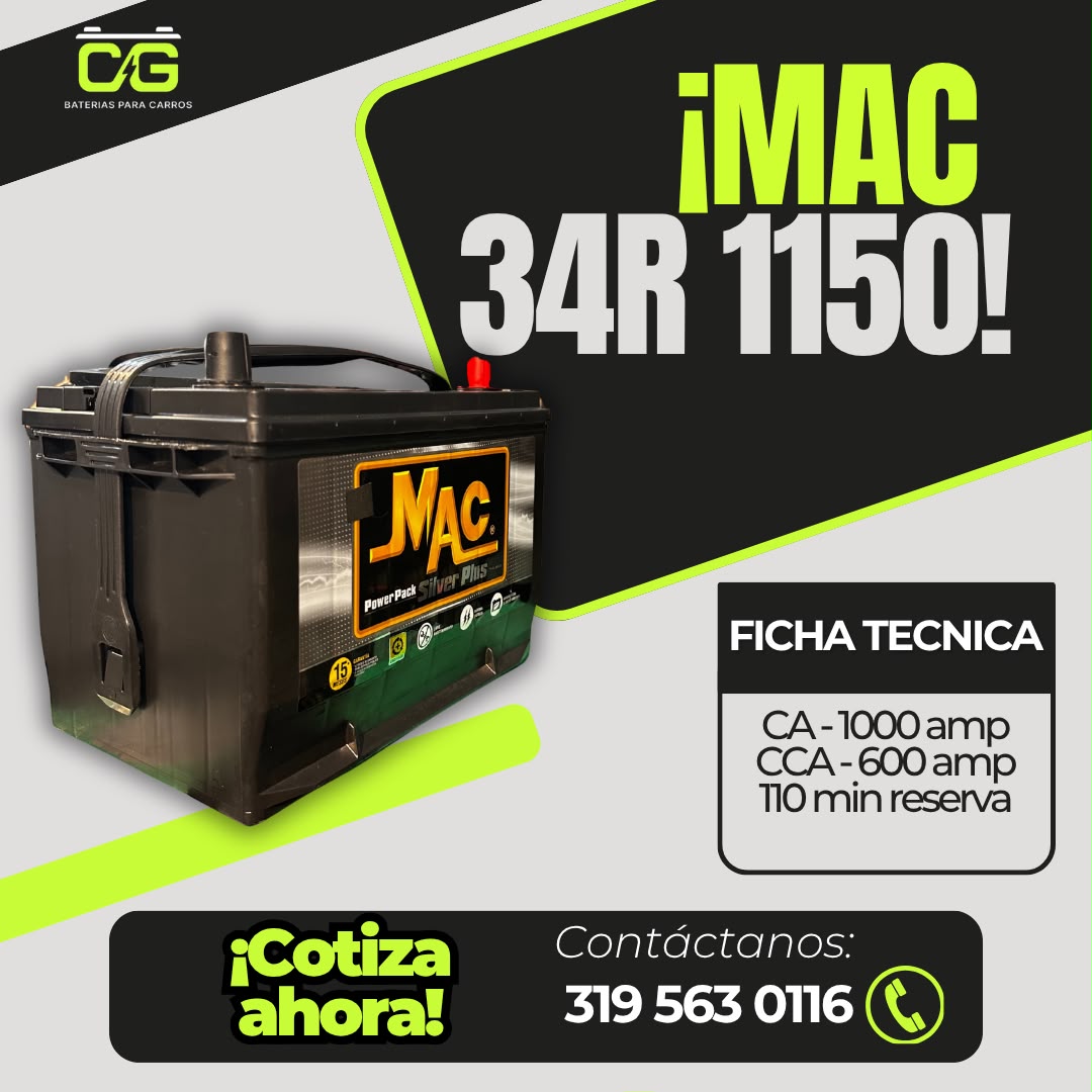 34R 1150 MAC BATERIA PARA CARRO MAC 34R - 1150 - Imagen 1