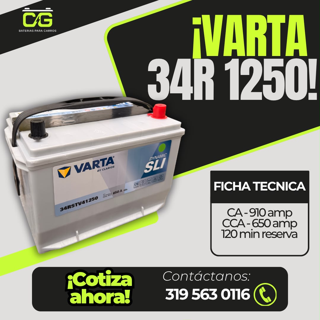 34R 1250 VARTA BATERIA PARA CARRO VARTA BLUE 34R - 1250 - Imagen 1
