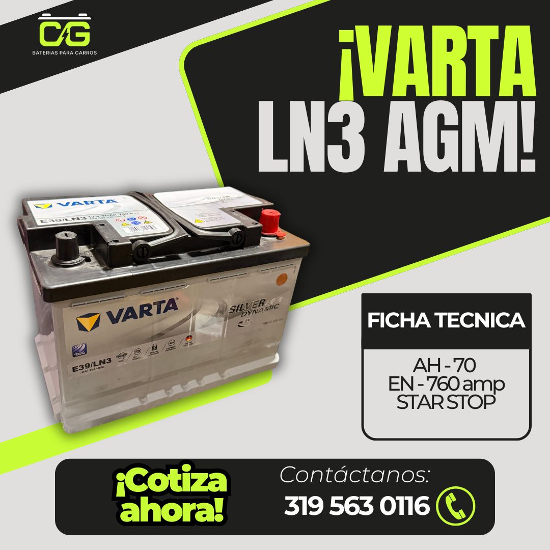 LN3 AGM VARTA BATERIA PARA CARRO VARTA SILVER LN3 - AGM 70AH - Imagen 1